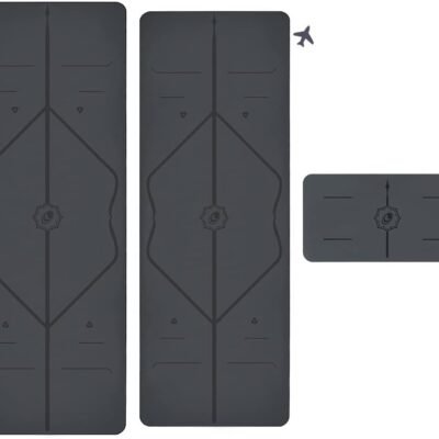 Yoga & Travel Mat & Yoga Pad Bundle Pack – Patented Alignment System, Eco-Friendly, Non-Slip , Made with Natural Rubber, Thick, Sweat Resistant, Comfortable - Grey/Grey/Grey