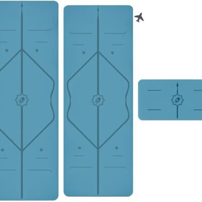 Yoga & Travel Mat & Yoga Pad Bundle Pack – Patented Alignment System, Eco-Friendly, Non-Slip , Made with Natural Rubber, Thick, Sweat Resistant, Comfortable - Blue/Blue/Blue