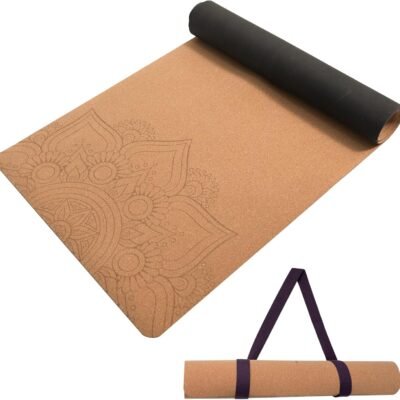 Cork Yoga Mat Non-Slip, Resists Sweat and Odors Exercise Mat with Carrying Strap for Hot Yoga, Pilates, Floor & Fitness Workouts, Fitness Mats Non-Slip Natural Rubber Base & Cork Mat (72'' x 26'' x 5mm Thick)