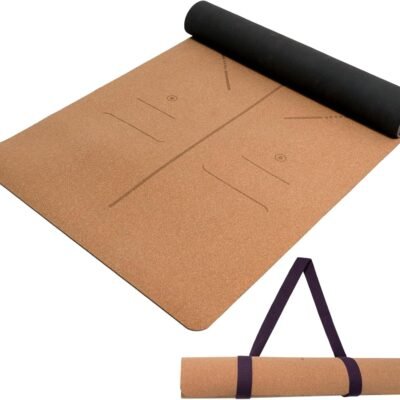 Cork Yoga Mat Non-Slip, Resists Sweat and Odors Exercise Mat with Carrying Strap for Hot Yoga, Pilates, Floor & Fitness Workouts, Fitness Mats Non-Slip Natural Rubber Base & Cork Mat (72'' x 26'' x 5mm Thick)