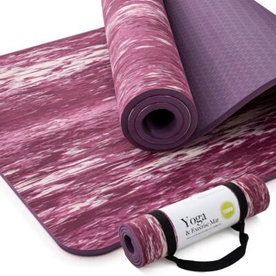 Extra Thick Yoga Mat, 2/5 Inch (10MM), Natural Rubber and TPE Non Slip Yoga Mats with Strap for Women Men, Eco Friendly Exercise Mat for Yoga, Pilates and Home Workout