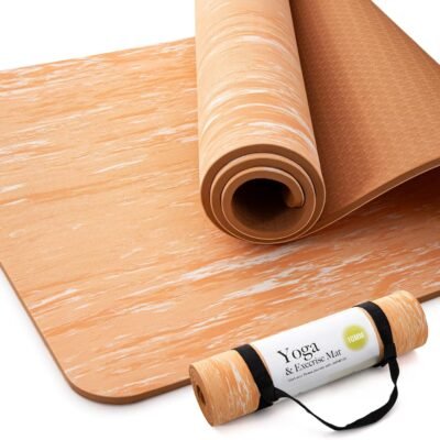 Extra Thick Yoga Mat, 2/5 Inch (10MM), Natural Rubber and TPE Non Slip Yoga Mats with Strap for Women Men, Eco Friendly Exercise Mat for Yoga, Pilates and Home Workout