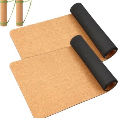 2 Pcs Cork Yoga Mat, 68 x 24 inch Premium 6mm Solid Thick Non Slip Fitness & Exercise Mat for All Types of Yoga Pilates & Floor Workouts with Strap